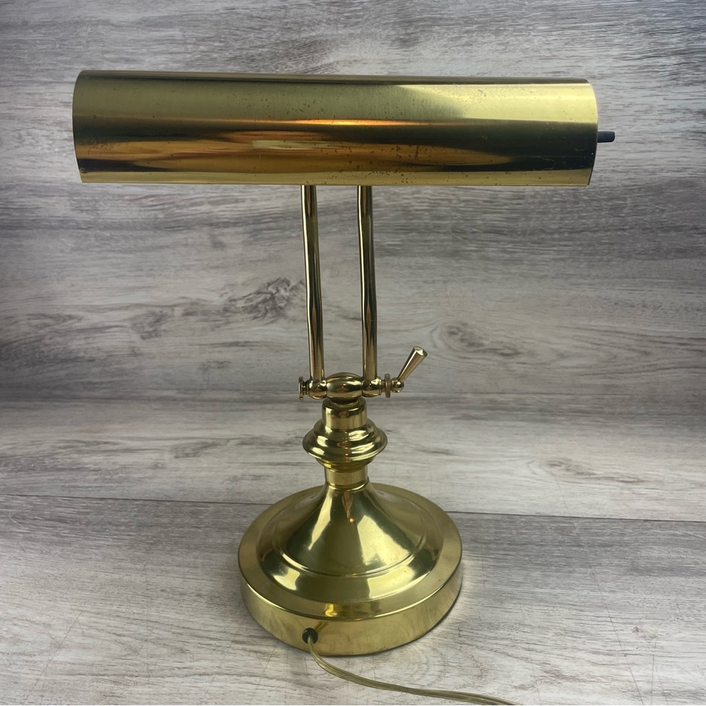 VTG Brass Bankers Piano Table Lamp Underwriters Lab Adjustable 13”